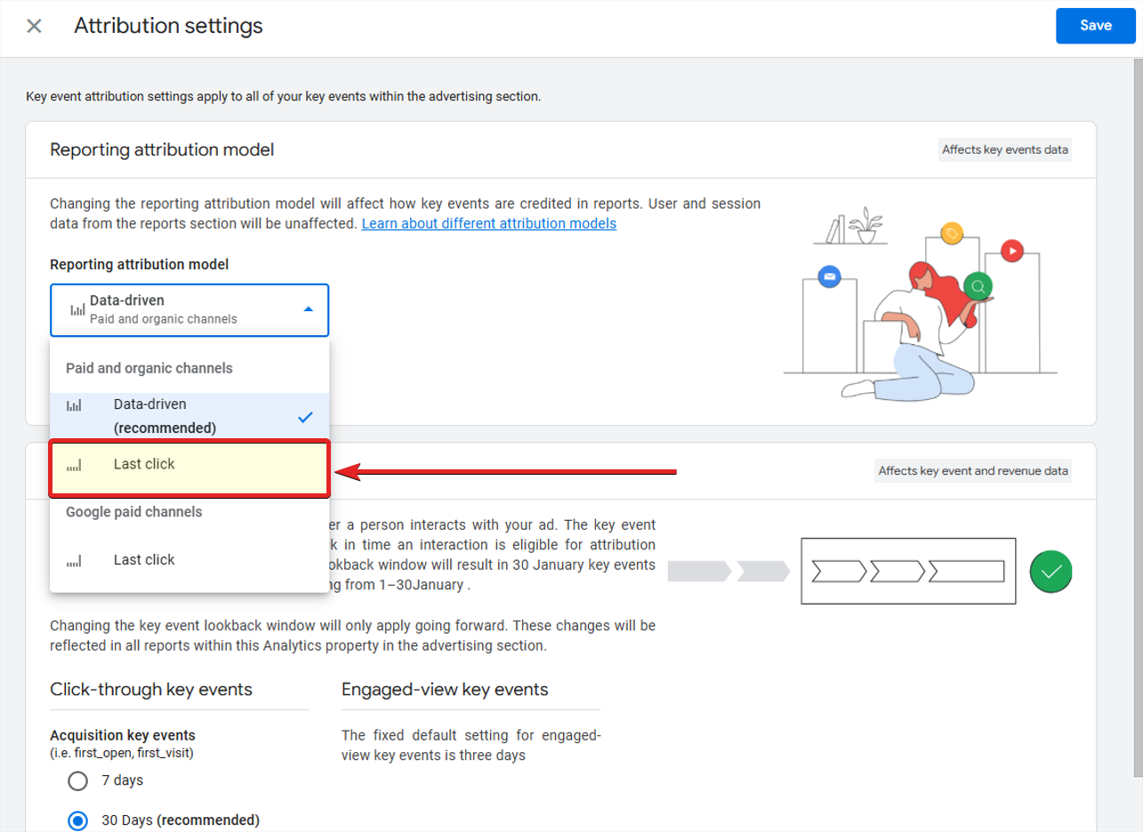 Change Google Analytics attribution settings, step 2